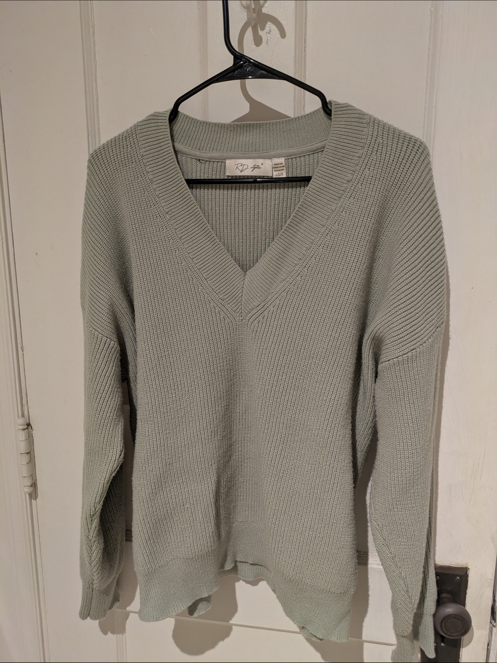RD Style Light Sage Green V-Neck Knit Sweater